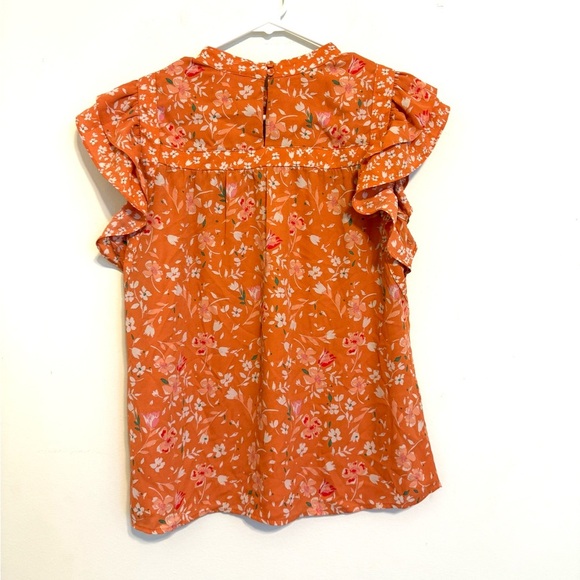 2/$30 DR2 - Peach Floral Ruffle Short Sleeve Blouse - Small - Picture 7 of 8